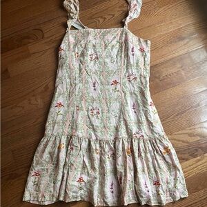 Agua Bendita Floral Mini Dress in Pink and Green tile print block print